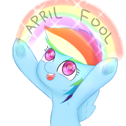 Size: 2200x2200 | Tagged: safe, derpibooru exclusive, rainbow dash, pony, g4, april fools, april fools 2020, female, high res, rainbow, simple background, solo, white background