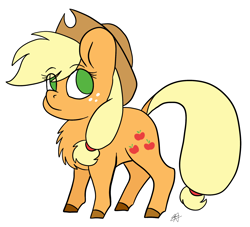 Size: 2200x2000 | Tagged: safe, artist:katyusha, applejack, earth pony, pony, g4, chest fluff, female, freckles, high res, mare, simple background, small, solo, tiny pudge pony, white background