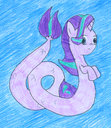 Size: 696x798 | Tagged: safe, artist:rizdub, starlight glimmer, seapony (g4), g4, female, long glimmer, long pony, meme, seaponified, seapony starlight glimmer, solo, species swap, traditional art, underwater