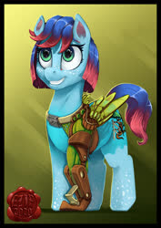 Size: 707x1000 | Tagged: safe, artist:eztp, oc, oc:posture perfect, earth pony, pony, amputee, female, freckles, mare, prosthetic leg, prosthetic limb, prosthetics