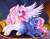 Size: 3948x3089 | Tagged: safe, artist:mailner, princess celestia, princess luna, alicorn, pony, g4, blushing, cewestia, crown, cute, cutie mark, fangs, female, filly, gem, heart eyes, high res, jewelry, lipstick, looking at each other, lunabetes, nom, pink-mane celestia, prone, regalia, royal sisters, s1 luna, siblings, sisters, spread wings, wingding eyes, wings, woona, younger