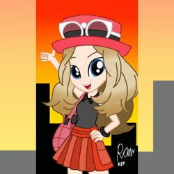 Size: 1080x1080 | Tagged: safe, artist:rjp.rammy, equestria girls, g4, bag, barely pony related, bracelet, clothes, crossover, equestria girls-ified, female, hat, jewelry, open mouth, pokémon, serena (pokémon), skirt, solo, style emulation, sunglasses, tank top