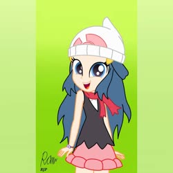 Size: 1080x1080 | Tagged: safe, artist:rjp.rammy, equestria girls, g4, barely pony related, beanie, bracelet, clothes, crossover, dawn, dawn (pokémon), equestria girls-ified, female, hat, jewelry, open mouth, pokémon, scarf, skirt, solo, style emulation