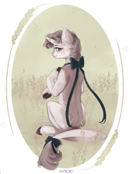 Size: 6000x8000 | Tagged: safe, artist:aoiyui, oc, oc only, classical unicorn, pony, unicorn, absurd resolution, cloven hooves, horn, leonine tail, looking at you, sitting, solo, unshorn fetlocks