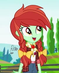 Size: 850x1050 | Tagged: safe, artist:rjp.rammy, candy apples, equestria girls, g4, apple family member, bandana, clothes, equestria girls-ified, female, flannel, jeans, open mouth, pants, shirt, solo, t-shirt