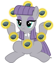 Size: 1906x2209 | Tagged: safe, artist:anime-equestria, maud pie, earth pony, pony, g4, eyeshadow, female, floating, jewelry, levitation, magic, makeup, mare, necklace, overwatch, rock, simple background, sitting, solo, telekinesis, transparent background, vector, zenyatta