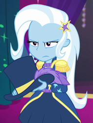 Size: 708x934 | Tagged: safe, screencap, trixie, equestria girls, equestria girls series, g4, spring breakdown, spoiler:eqg series (season 2), angry, cropped, female, hat, magician outfit