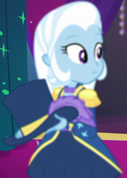 Size: 650x906 | Tagged: safe, screencap, trixie, equestria girls, equestria girls specials, g4, my little pony equestria girls: better together, my little pony equestria girls: spring breakdown, blurry, cropped, female, hat, magician outfit