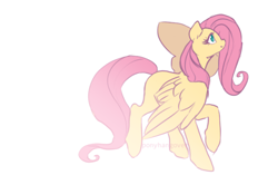 Size: 500x314 | Tagged: safe, artist:ponyhangover, fluttershy, pegasus, pony, g4, cute, female, mare, missing cutie mark, profile, shyabetes, simple background, solo, white background