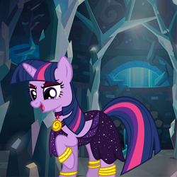 Size: 1400x1400 | Tagged: safe, artist:php185, artist:xpesifeindx, twilight sparkle, pony, unicorn, g4, clothes, dress, evil, female, mirror universe, solo