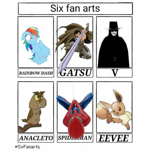 2319169 Safe Artist Merloruggero Rainbow Dash Bird Eevee Human Owl Pegasus Pony Female Guts Berserk Human Male Male Mare Mask Pokemon Scared Six Fanarts Spider Man Sword V For Vendetta Weapon Derpibooru