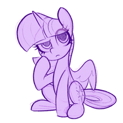 Size: 1698x1698 | Tagged: safe, artist:dawnfire, twilight sparkle, alicorn, pony, g4, cute, eye clipping through hair, female, frown, looking up, mare, monochrome, simple background, sitting, sketch, solo, spread wings, thinking, twiabetes, twilight sparkle (alicorn), white background, wings