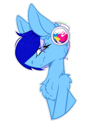 Size: 894x1208 | Tagged: safe, artist:blue pines, artist:dipper-blue-pines, oc, oc only, oc:brushie brusha, earth pony, pony, blue mane, cutie mark, headphones, looking at you, simple background, solo, transparent background