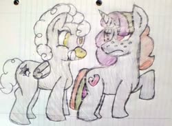 Size: 1280x936 | Tagged: safe, artist:midday sun, oc, oc only, oc:cursed heart, oc:noble star, pegasus, pony, unicorn, cutie mark, low quality, traditional art