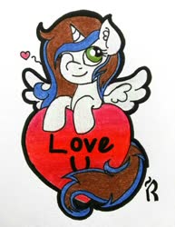Size: 1545x2000 | Tagged: oc name needed, safe, artist:dawn-designs-art, oc, oc only, alicorn, pony, heart, holiday, solo, traditional art, valentine's day