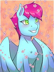 Size: 3024x4032 | Tagged: safe, artist:pearlescent, oc, oc only, oc:locket, pegasus, pony, cherry blossoms, collaboration, female, flower, flower blossom, green eyes, heart eyes, sakura petals, smiling, solo, wingding eyes