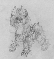 Size: 1966x2136 | Tagged: safe, artist:wapamario63, oc, oc only, pegasus, pony, ashyara, blade devil, clothes, female, mare, monochrome, ponified, solo, sweatband, traditional art