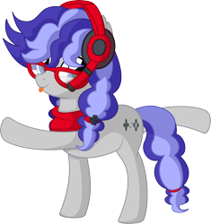 Size: 6512x6930 | Tagged: safe, alternate version, artist:cyanlightning, oc, oc only, oc:cinnabyte, earth pony, pony, .svg available, absurd resolution, adorkable, cinnabetes, commission, cute, dork, ear fluff, female, headphones, looking at you, mare, pigtails, simple background, solo, transparent background, vector