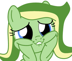 Size: 767x651 | Tagged: safe, artist:didgereethebrony, oc, oc only, oc:boomerang beauty, pegasus, pony, cute, lip bite, remake, simple background, solo, squishy cheeks, trace, transparent background