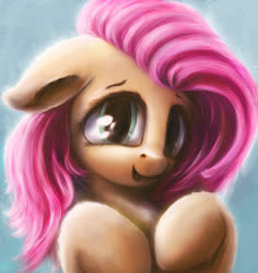 Size: 1000x1059 | Tagged: safe, artist:stdeadra, fluttershy, pegasus, pony, g4, bust, cute, eye, female, floppy ears, hooves to the chest, looking at you, mare, open mouth, portrait, shyabetes, smiling, solo, speedpaint, three quarter view
