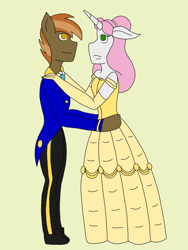 Size: 1536x2048 | Tagged: safe, artist:mintymelody, button mash, sweetie belle, anthro, g4, beauty and the beast, belle, clothes, cosplay, costume, dancing, dress, evening gloves, female, gloves, gown, long gloves, male, ship:sweetiemash, shipping, straight