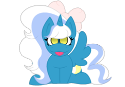 Size: 1000x700 | Tagged: safe, artist:monstermomma, oc, oc:fleurbelle, alicorn, pony, :p, adorabelle, alicorn oc, bow, chibi, cute, female, hair bow, horn, mare, simple background, tongue out, transparent background, wings, yellow eyes