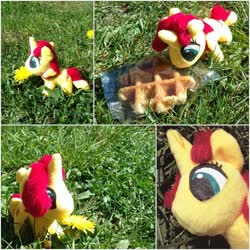 Size: 1066x1066 | Tagged: safe, artist:noxi1_48, sunset shimmer, pony, g4, cute, female, flower, food, grass, irl, photo, plushie, shimmerbetes, solo, waffle