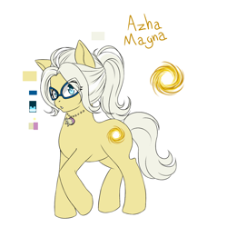 Size: 1100x1100 | Tagged: safe, artist:cdv, artist:sweeteater, derpibooru exclusive, oc, oc only, oc:azha magna, earth pony, pony, female, glasses, jewelry, looking at you, necklace, ponytail, reference sheet, solo