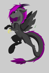 Size: 3160x4640 | Tagged: safe, artist:groomlake, oc, oc only, oc:camellias, changeling, draconequus, commission, draconequus oc, dragon tail, fluffy, purple changeling, purple mane, simple background, solo