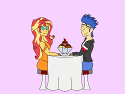 Size: 2048x1536 | Tagged: safe, artist:mintymelody, flash sentry, sunset shimmer, equestria girls, g4, female, food, ice cream, male, ship:flashimmer, shipping, straight