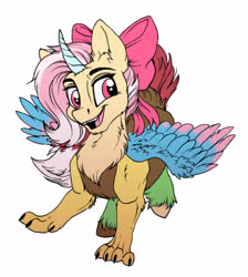 Size: 3776x4220 | Tagged: safe, artist:celestial-rainstorm, oc, oc only, oc:aegrie, draconequus, hybrid, bow, draconequus oc, female, hair bow, high res, interspecies offspring, offspring, parent:discord, parent:fluttershy, parents:discoshy, simple background, solo, white background