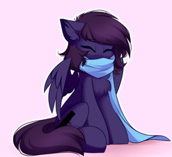 Size: 2976x2716 | Tagged: safe, artist:airiniblock, oc, oc only, oc:pestyskillengton, pegasus, pony, rcf community, chest fluff, clothes, cute, eyes closed, female, high res, mare, pink background, scarf, simple background, sitting, smiling, solo