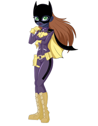 Size: 1700x2187 | Tagged: safe, artist:j053ph-d4n13l, oc, oc only, oc:barbat gordon, equestria girls, g4, belt, boots, breasts, cape, clothes, commission, equestria girls-ified, female, gloves, jacket, leather jacket, lipstick, mask, pants, pouch, shoes, simple background, solo, transparent background