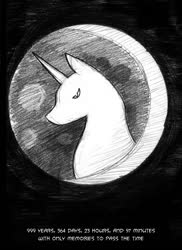 Size: 750x1031 | Tagged: safe, artist:crowneprince, princess luna, alicorn, pony, comic:nightmares remember, g4, comic, female, grayscale, mare, mare in the moon, monochrome, moon, sad, solo