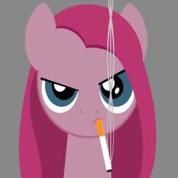 Size: 320x320 | Tagged: artist needed, safe, pinkie pie, earth pony, pony, g4, angry, cigarette, female, looking at you, mare, pinkamena diane pie, smoking, solo