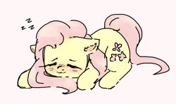 Size: 700x416 | Tagged: safe, artist:hippykat13, artist:sabokat, color edit, edit, editor:hippykat13, editor:sabokat, fluttershy, pegasus, pony, g4, 4chan, blushing, colored, cute, drawthread, eyes closed, female, floppy ears, lying down, mare, onomatopoeia, pink background, prone, shyabetes, simple background, sleeping, solo, sound effects, zzz