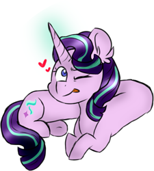 Size: 603x669 | Tagged: safe, artist:honneymoonmlp, derpibooru exclusive, starlight glimmer, pony, unicorn, g4, female, glowing horn, heart, horn, long glimmer, long pony, mare, meme, one eye closed, solo, tongue out, wink