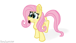 Size: 3840x2160 | Tagged: safe, artist:llamalauncher, fluttershy, pegasus, pony, g4, chest fluff, female, folded wings, high res, mare, simple background, solo, three quarter view, tongue out, white background, wings