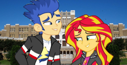 Size: 482x246 | Tagged: safe, edit, flash sentry, sunset shimmer, equestria girls, g4, collage, female, male, ship:flashimmer, shipping, straight