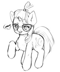 Size: 566x687 | Tagged: artist needed, safe, moondancer, pony, unicorn, g4, 4chan, cute, dancerbetes, drawthread, female, glasses, looking at you, mare, mlem, monochrome, silly, simple background, solo, tongue out, white background