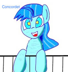 Size: 248x260 | Tagged: safe, oc, oc only, oc:xuxu&tian, pony, open mouth, railing, smiling, solo