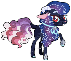 Size: 452x389 | Tagged: safe, artist:s-unny--daydream, artist:selenaede, oc, oc only, hybrid, base used, blue sclera, colored hooves, ethereal mane, floppy ears, freckles, gradient mane, gradient tail, horn, horns, interspecies offspring, leg armor, looking at you, nose horn, offspring, parent:discord, parent:princess luna, parents:lunacord, raised hoof, red eyes, simple background, solo, starry mane, starry tail, tail, transparent background