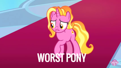 Size: 1280x720 | Tagged: safe, edit, edited screencap, screencap, luster dawn, pony, g4, the last problem, background pony strikes again, downvote bait, female, lusterbuse, op is a duck, op is trying to start shit, solo, worst pony