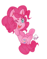 Size: 749x931 | Tagged: safe, artist:asiarox456, pinkie pie, earth pony, pony, g4, cute, diapinkes, female, looking at you, mare, one eye closed, open mouth, simple background, solo, white background, wink