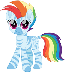 Size: 1351x1500 | Tagged: safe, artist:cloudy glow, rainbow dash, pony, zebra, g4, cute, dashabetes, dock, female, looking at you, mare, movie accurate, simple background, solo, species swap, transparent background, zebrafied