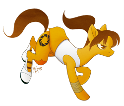 Size: 900x768 | Tagged: safe, artist:megsyv, earth pony, pony, aperture science, chell, female, long fall horseshoe, mare, ponified, ponytail, portal (valve), simple background, solo, transparent background