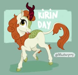 Size: 2048x1972 | Tagged: safe, artist:aanotherpony, autumn blaze, kirin, g4, female, kirin day, looking at you, raised hoof, solo, standing, tongue out, turned head