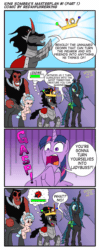 Size: 477x1200 | Tagged: safe, artist:thescornfulreptilian, cozy glow, king sombra, lord tirek, queen chrysalis, twilight sparkle, alicorn, centaur, changeling, changeling queen, insect, ladybug, pegasus, pony, unicorn, comic:king sombra's masterplan #1, g4, animated, coccinellidaephobia, comic, crown, female, filly, gasp, gif, imminent pain, imminent transformation, jewelry, male, mare, regalia, stallion, twilight hates ladybugs, twilight sparkle (alicorn)