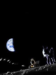Size: 1536x2048 | Tagged: safe, artist:askloona, princess luna, alicorn, pony, loony luna, g4, earth, female, lunar rover, moon, s1 luna, solo
