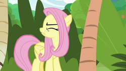 Size: 1920x1080 | Tagged: safe, screencap, angel bunny, fluttershy, pegasus, pony, g4, she talks to angel, body swap, eyes closed, female, mare, solo